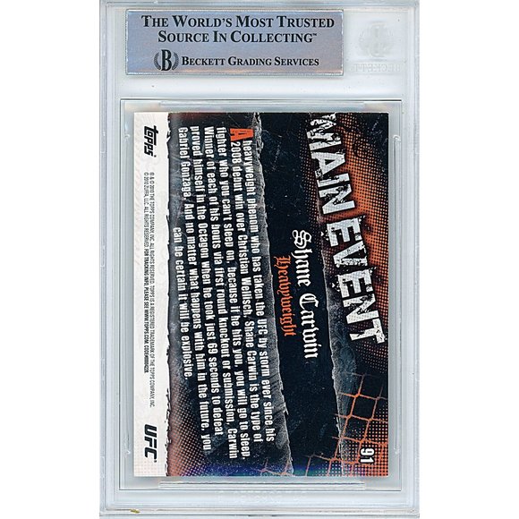 Shane Carwin Signed 2010 Topps UFC Main Event Card Beckett Slab MMA Autograph - Picture 3 of 5
